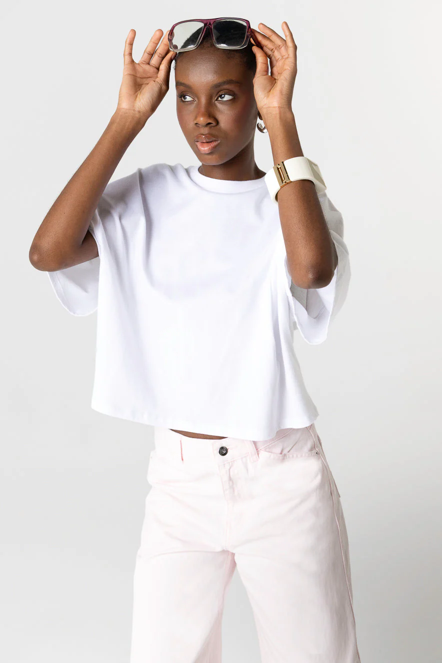 T-shirt Blanc Col Rond Manches Courtes en Coton Organique - Image 3
