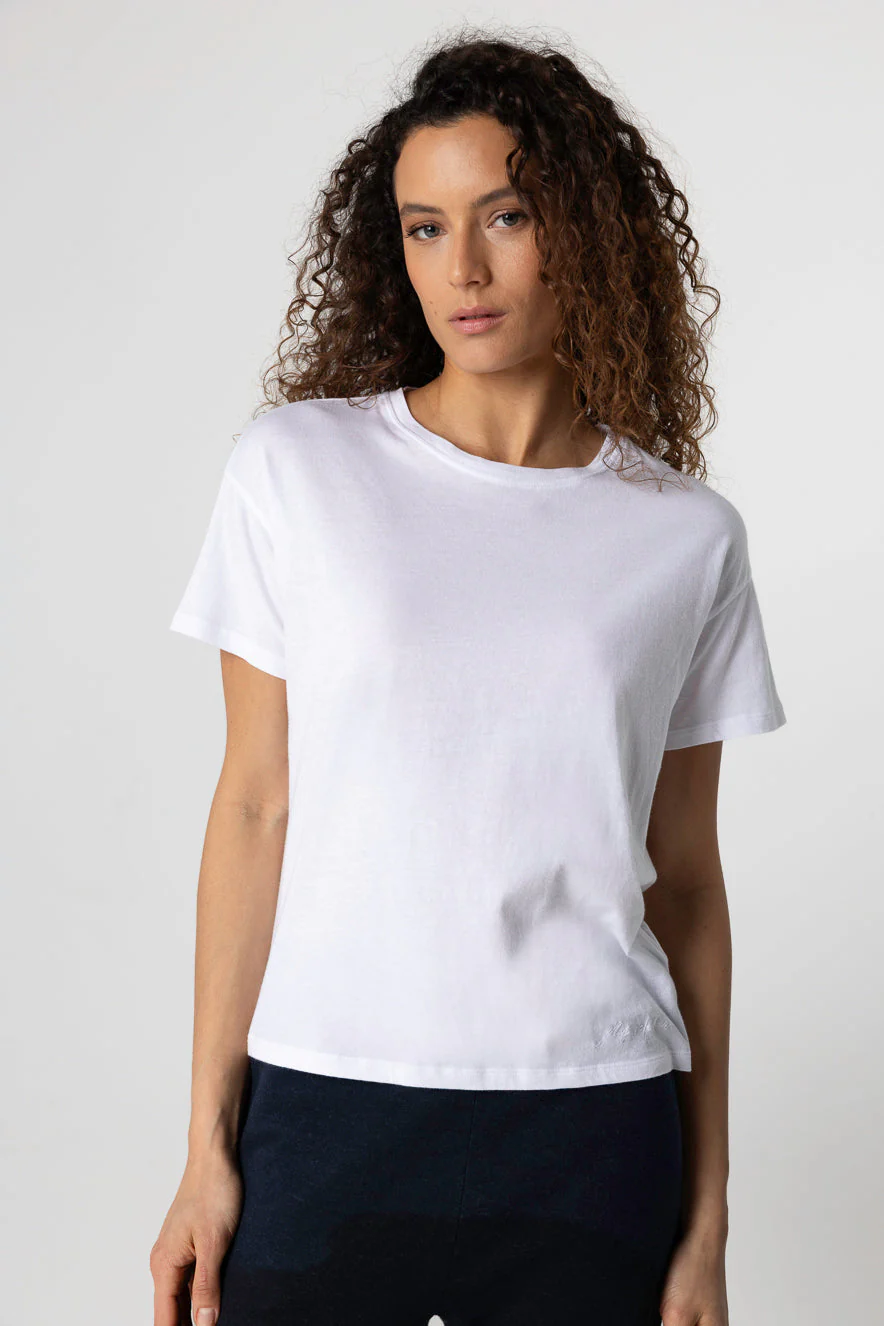 T-shirt Blanc Col Rond Manches Courtes en Coton organique