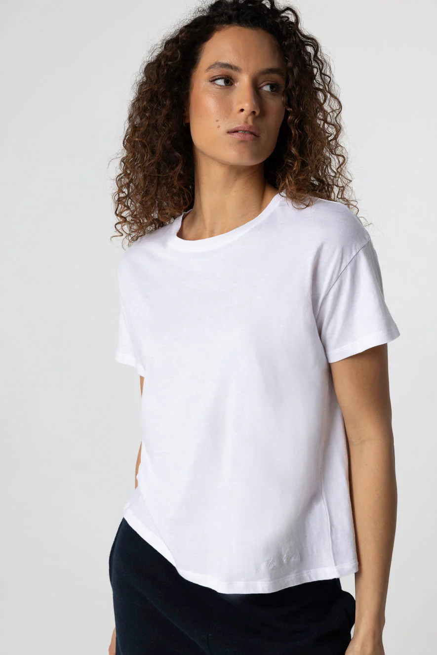 T-shirt Blanc Col Rond Manches Courtes en Coton organique - Image 2