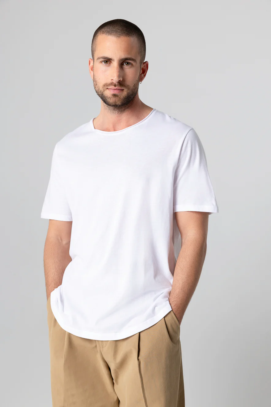 T-shirt Blanc Col Rond Manches Courtes en Coton organique