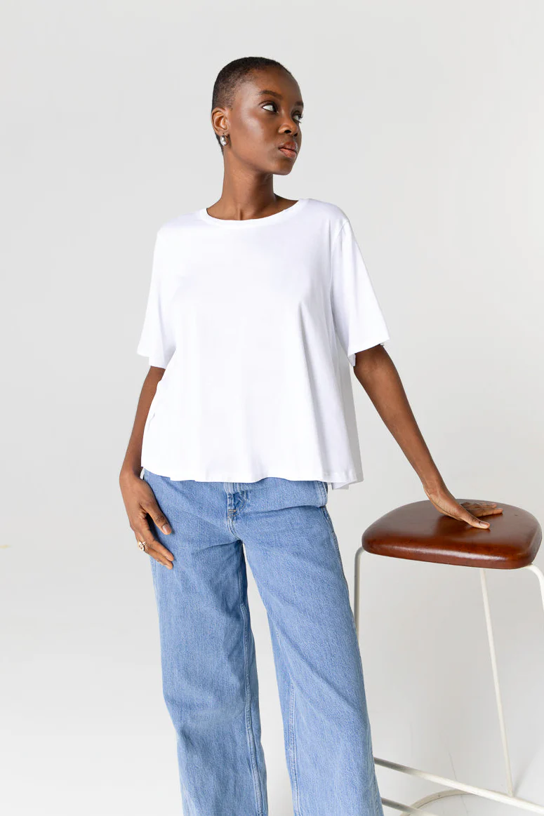 T-shirt Blanc Col Rond Manches Courtes en Coton Supima