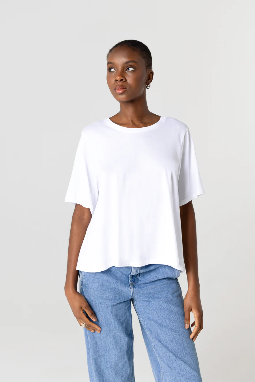 T-shirt Blanc Col Rond Manches Courtes en Coton Supima - Image 2