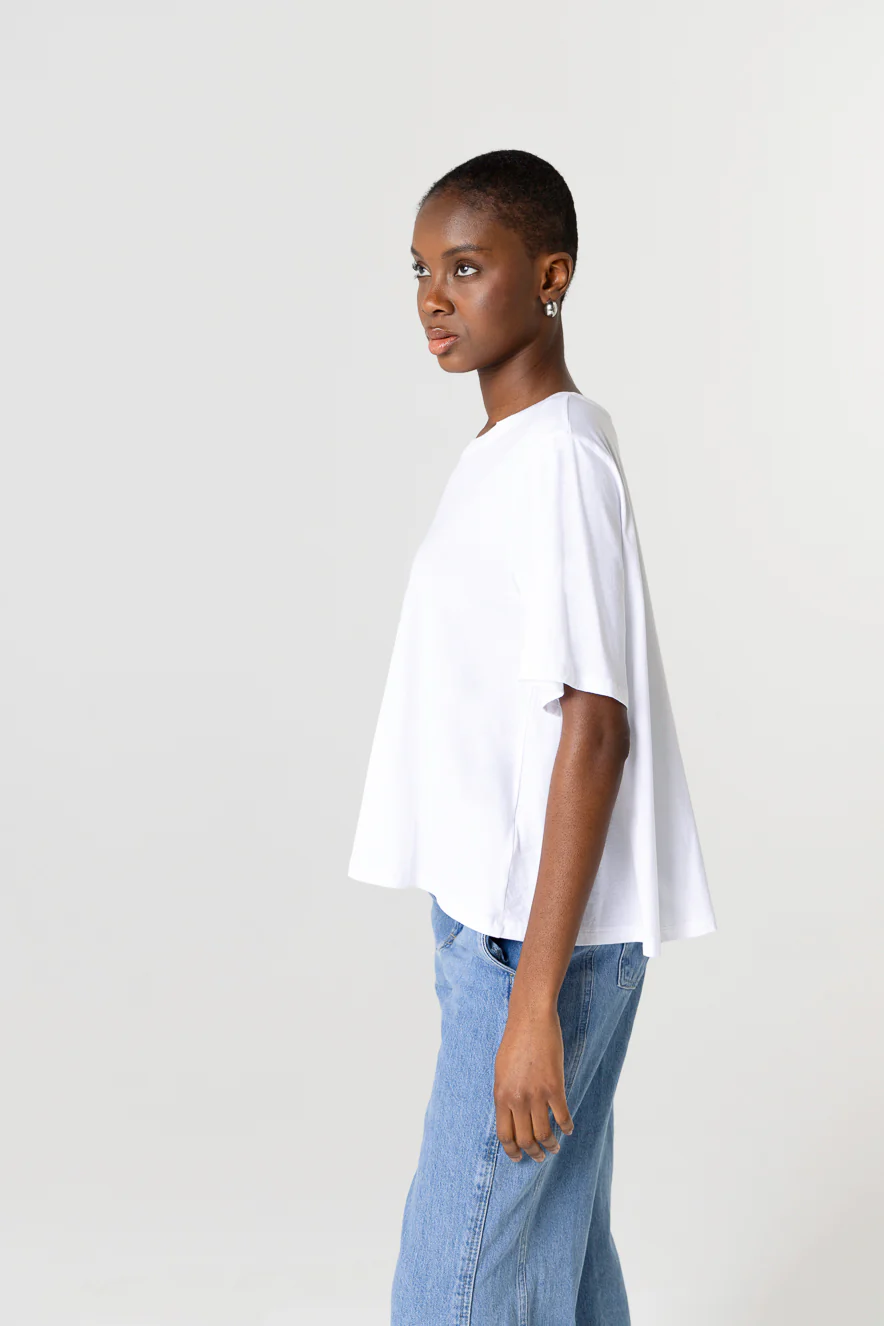 T-shirt Blanc Col Rond Manches Courtes en Coton Supima - Image 3