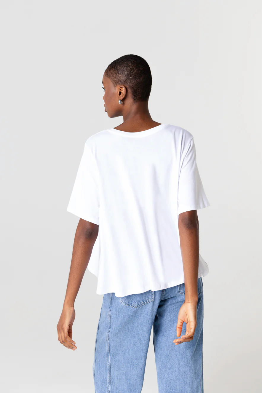 T-shirt Blanc Col Rond Manches Courtes en Coton Supima - Image 4