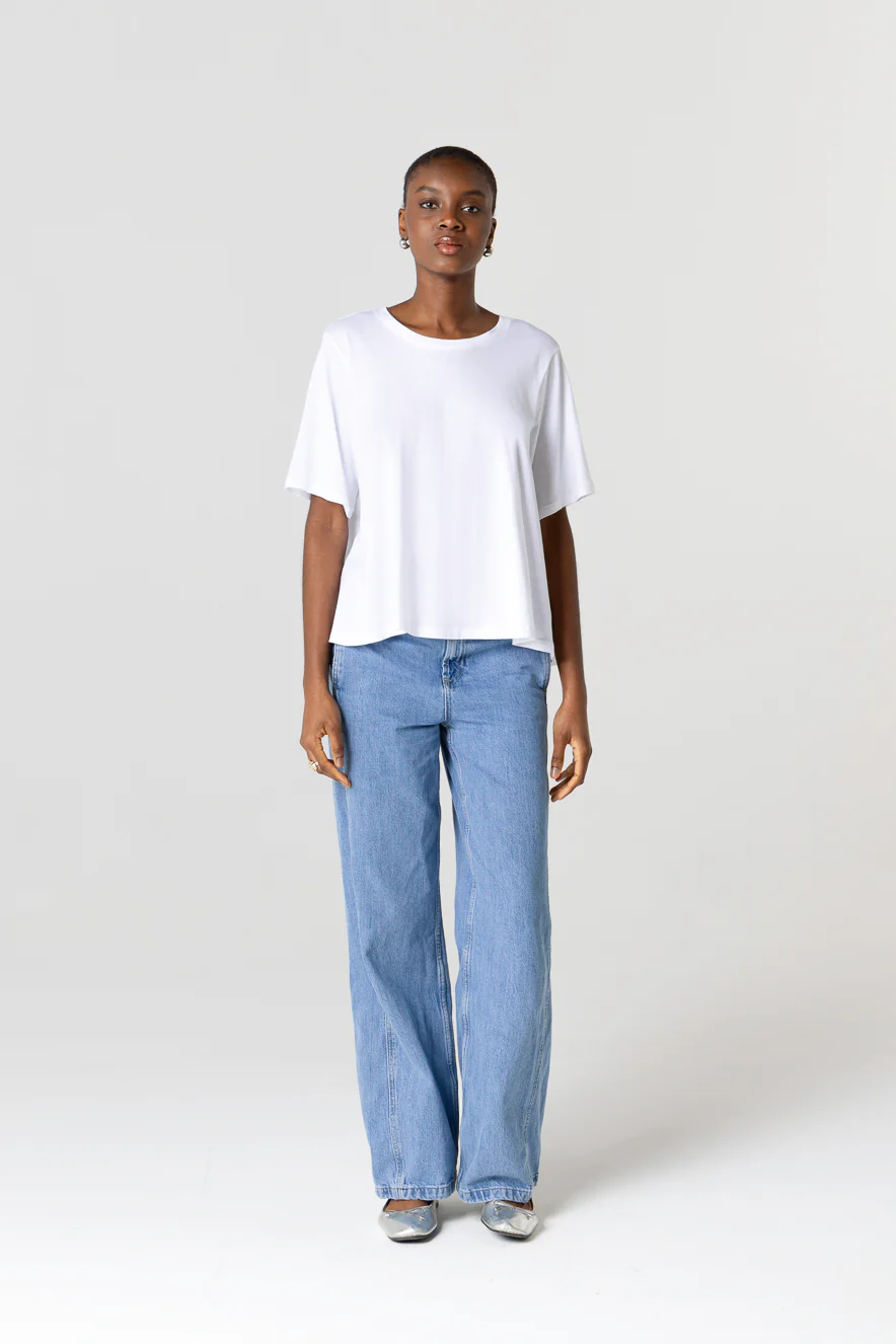 T-shirt Blanc Col Rond Manches Courtes en Coton Supima - Image 5
