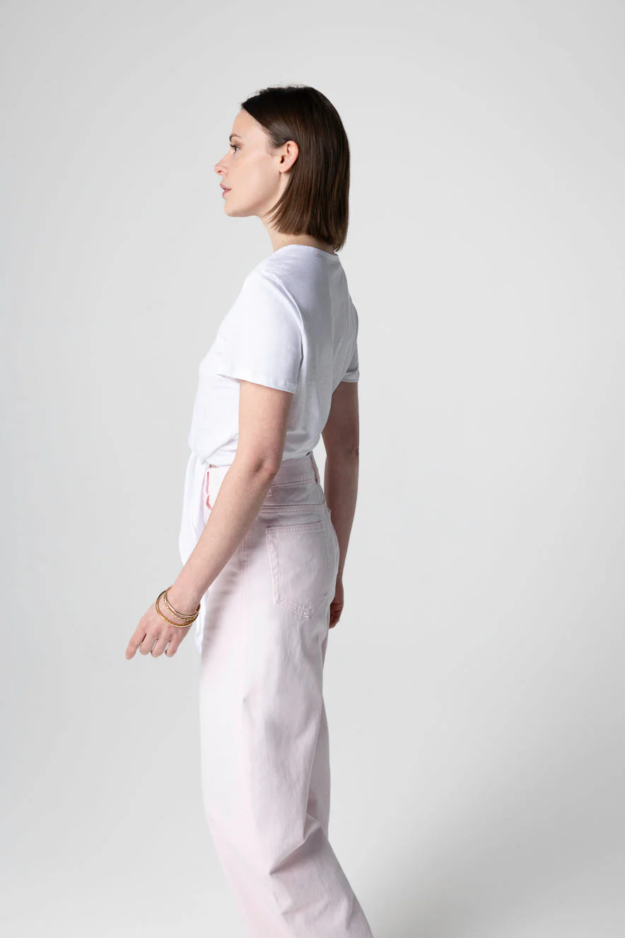 T-shirt Blanc Col Rond Manches Courtes en Coton Supima - Image 2