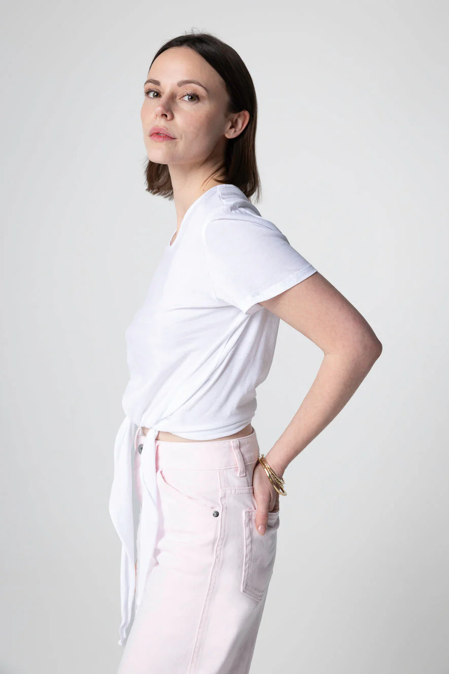 T-shirt Blanc Col Rond Manches Courtes en Coton Supima - Image 3