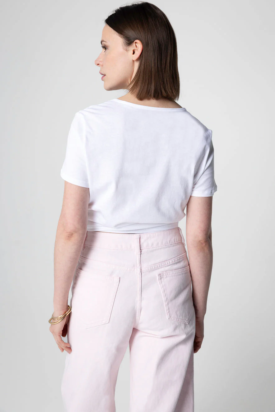 T-shirt Blanc Col Rond Manches Courtes en Coton Supima - Image 4