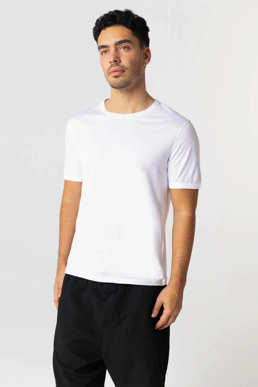T-shirt Blanc Col Rond Manches Courtes en Coton Supima - Image 2