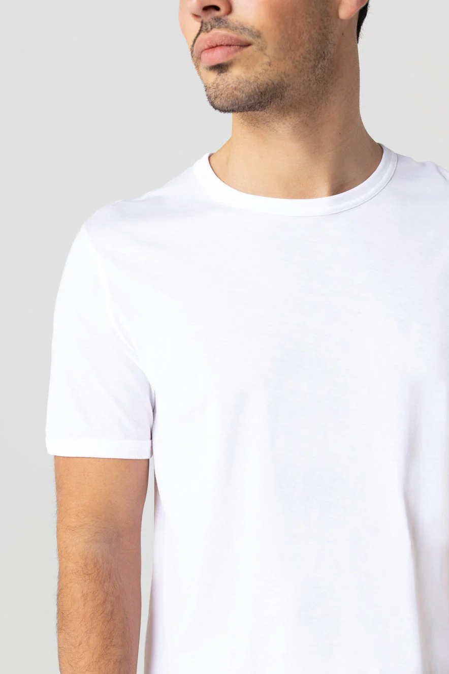 T-shirt Blanc Col Rond Manches Courtes en Coton Supima - Image 4