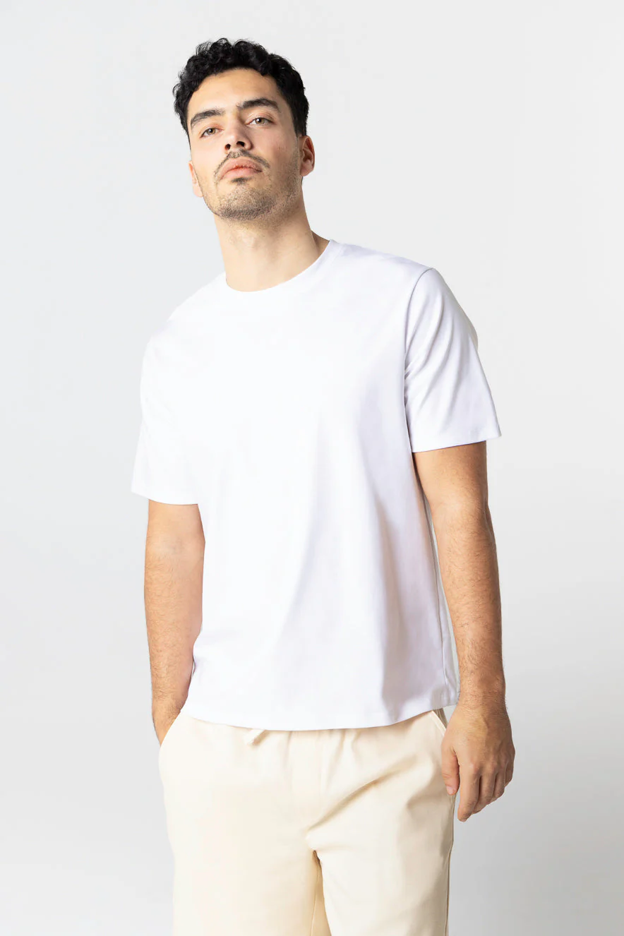 T-shirt Blanc Col Rond Manches Courtes en Coton Supima