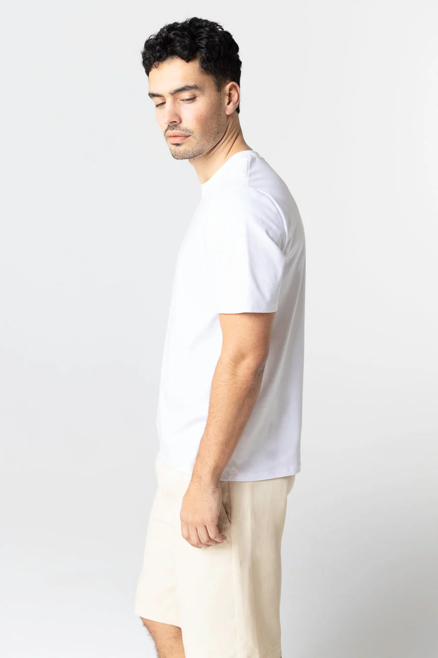 T-shirt Blanc Col Rond Manches Courtes en Coton Supima - Image 2