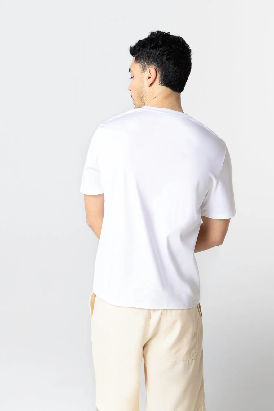 T-shirt Blanc Col Rond Manches Courtes en Coton Supima - Image 3