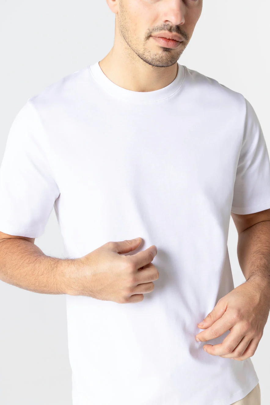 T-shirt Blanc Col Rond Manches Courtes en Coton Supima - Image 4