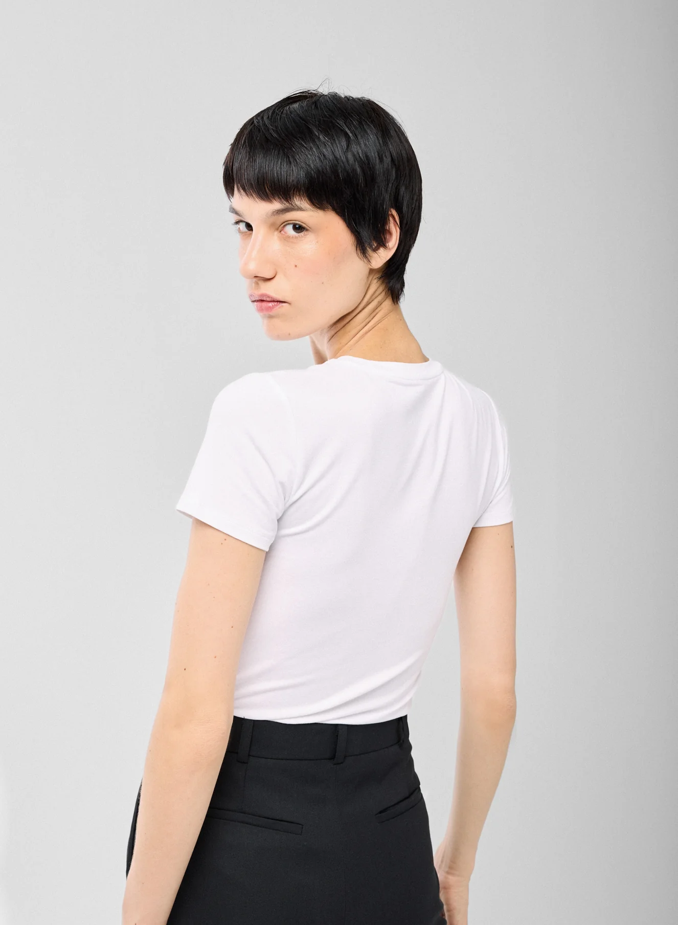 T-shirt Blanc Col Rond Manches Courtes en Viscose / Élasthanne - Image 5