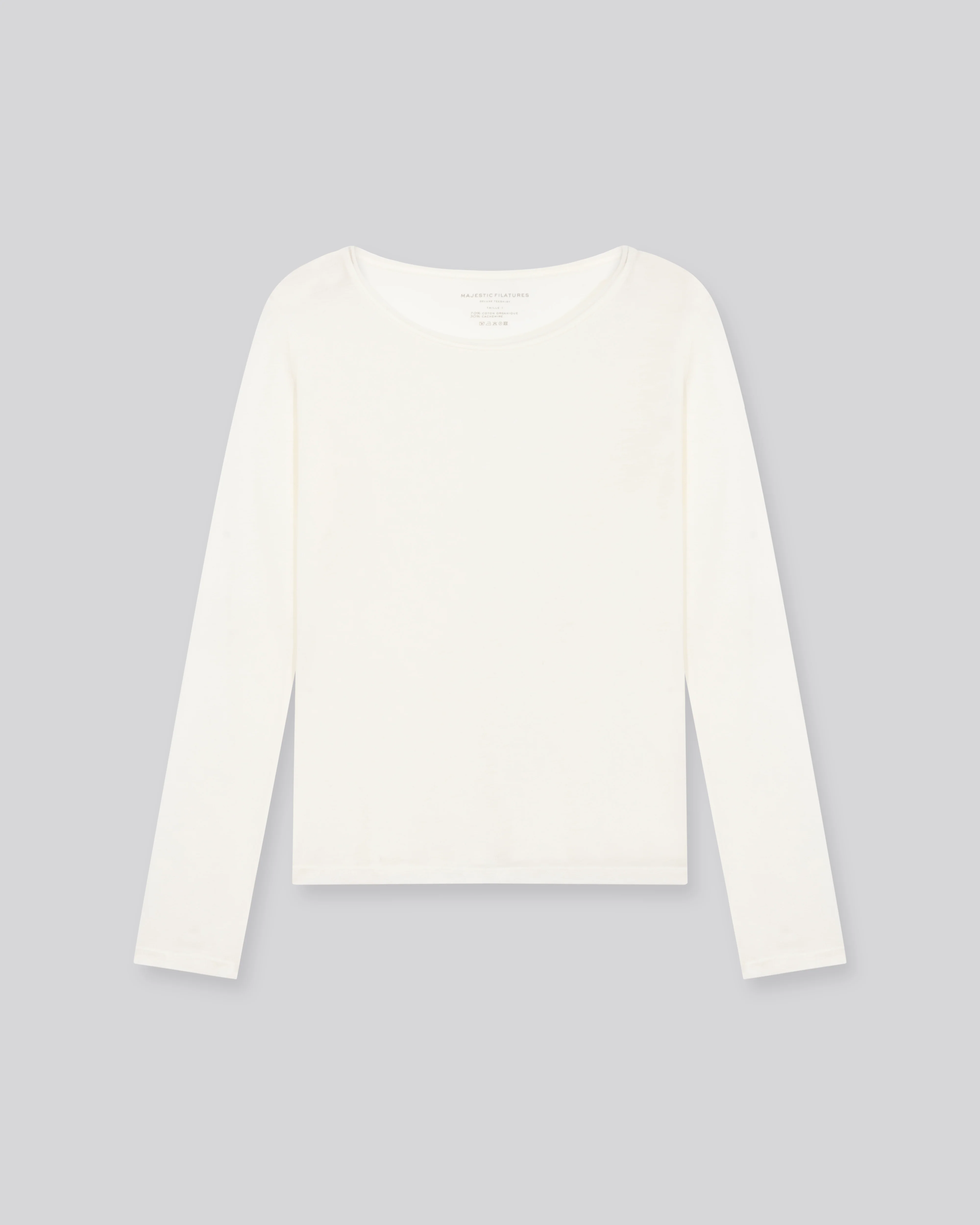 T-shirt Blanc Col Rond Manches Longues en Coton Organique et Cachemire - Image 5