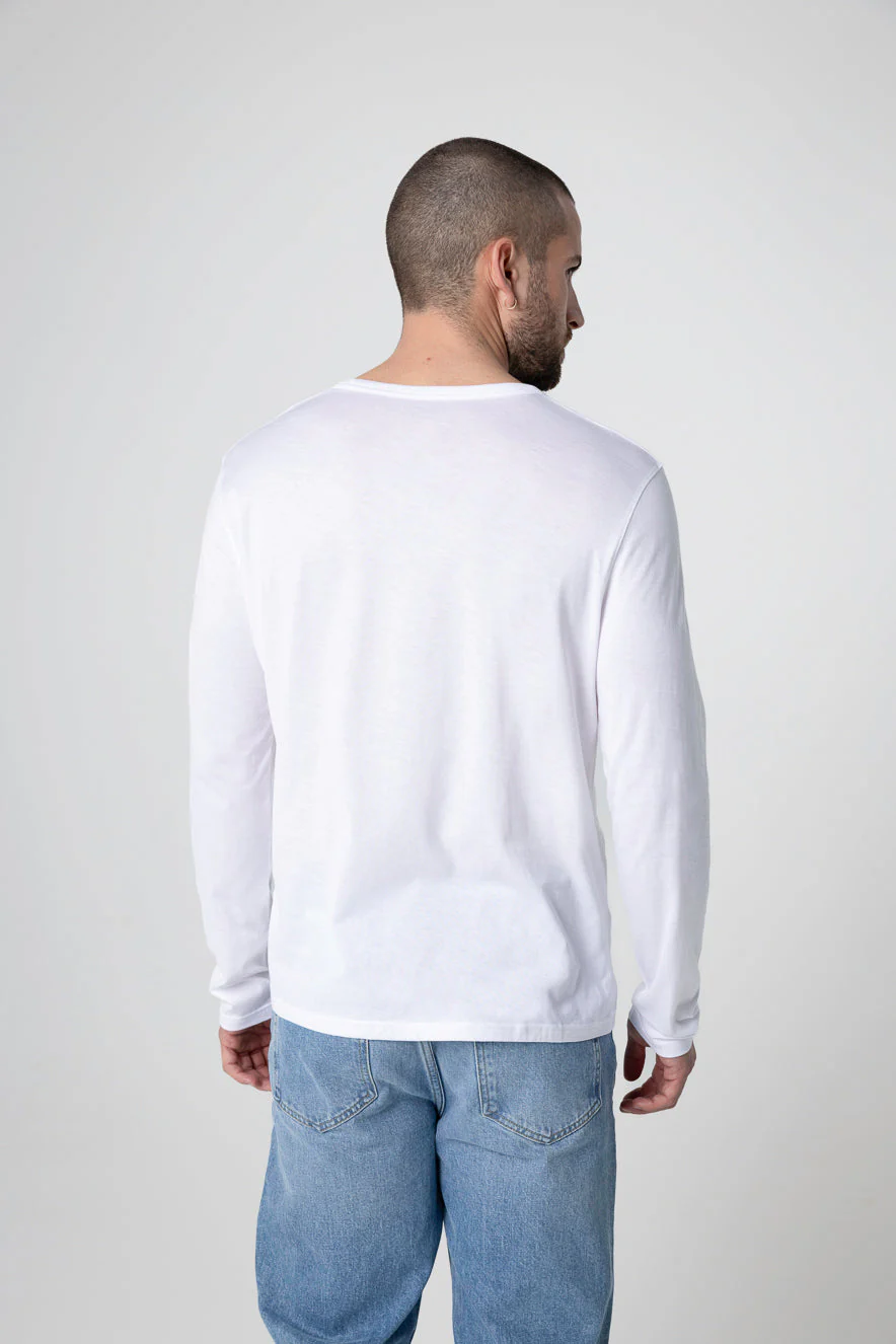 T-shirt Blanc Col Rond Manches Longues en Coton Supima - Image 4