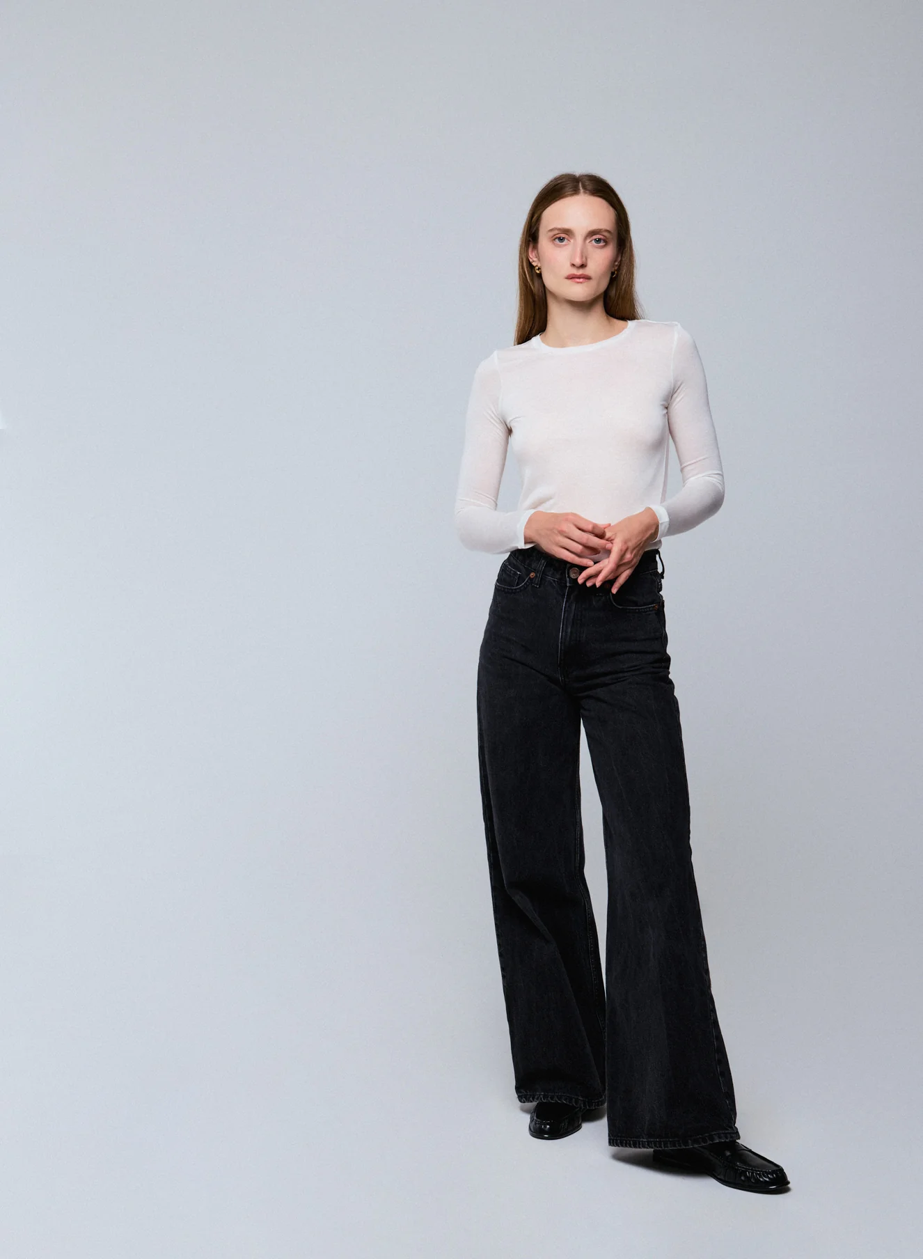 T-shirt Blanc Col Rond Manches Longues en Viscose / Cachemire - Image 3