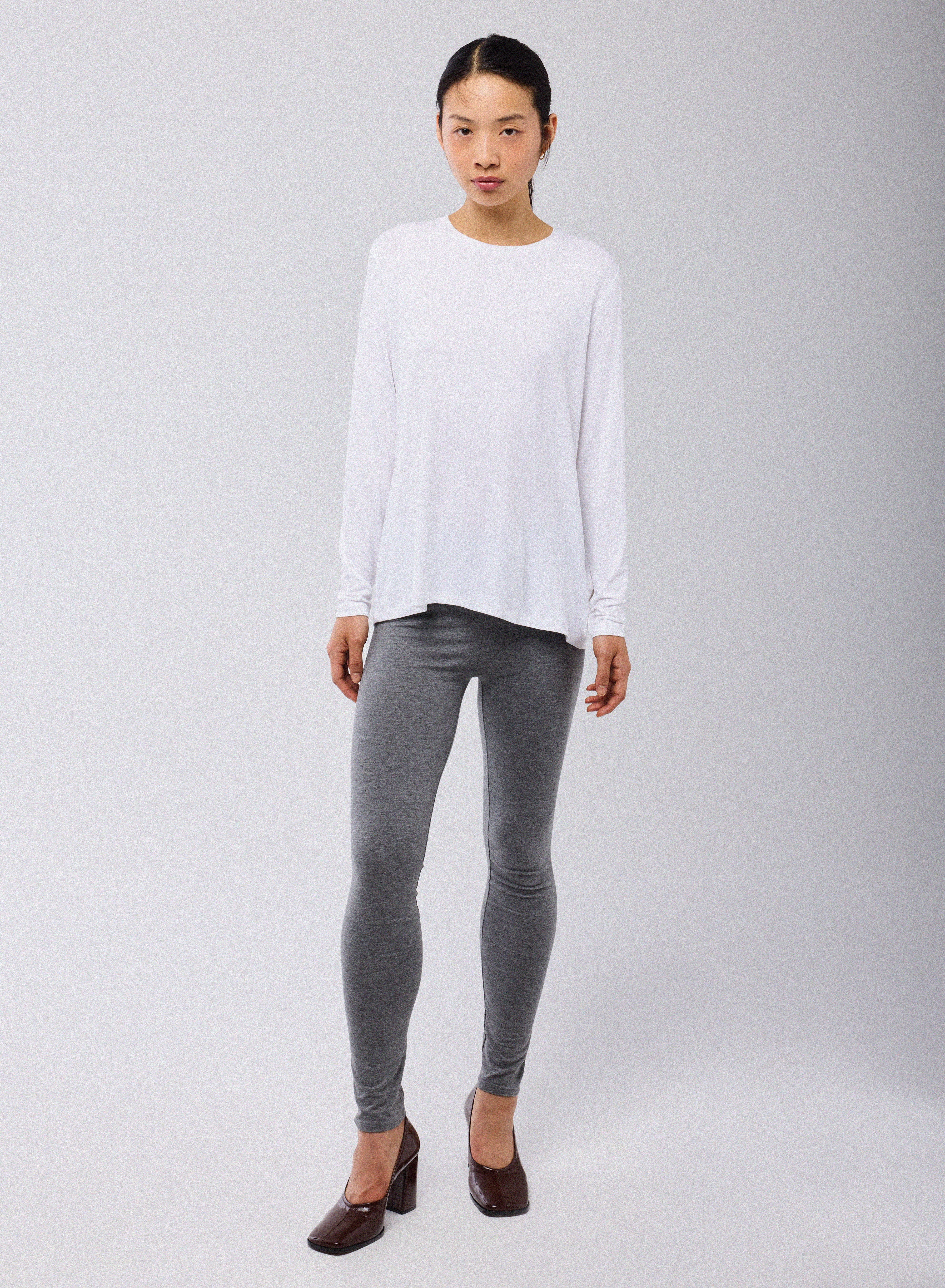 T-shirt Blanc Col Rond Manches Longues en Viscose / Elasthanne - Image 2