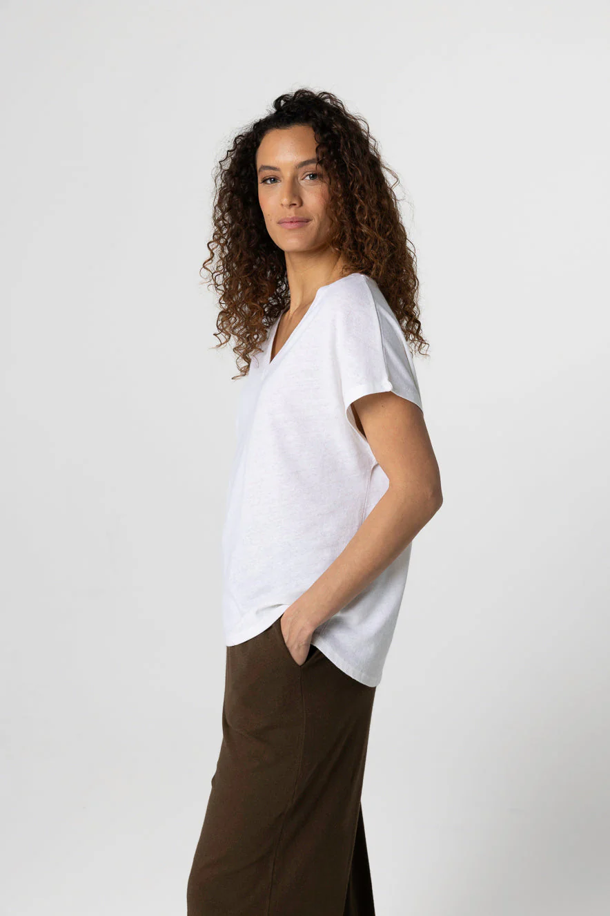 T-shirt Milk Col V Manches Courtes en Coton / Lin - Image 3