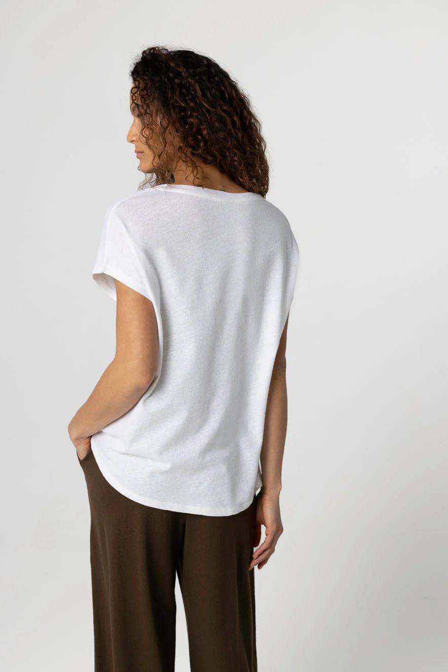 T-shirt Milk Col V Manches Courtes en Coton / Lin - Image 4