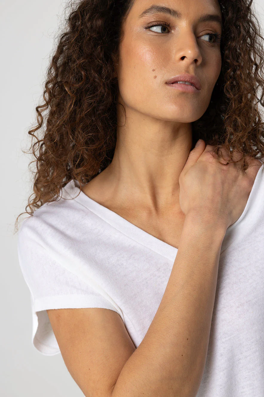 T-shirt Milk Col V Manches Courtes en Coton / Lin - Image 5
