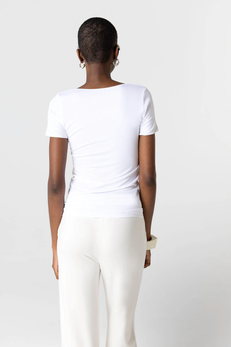 T-shirt Blanc Col V Manches Courtes en Viscose / Elasthanne - Image 4