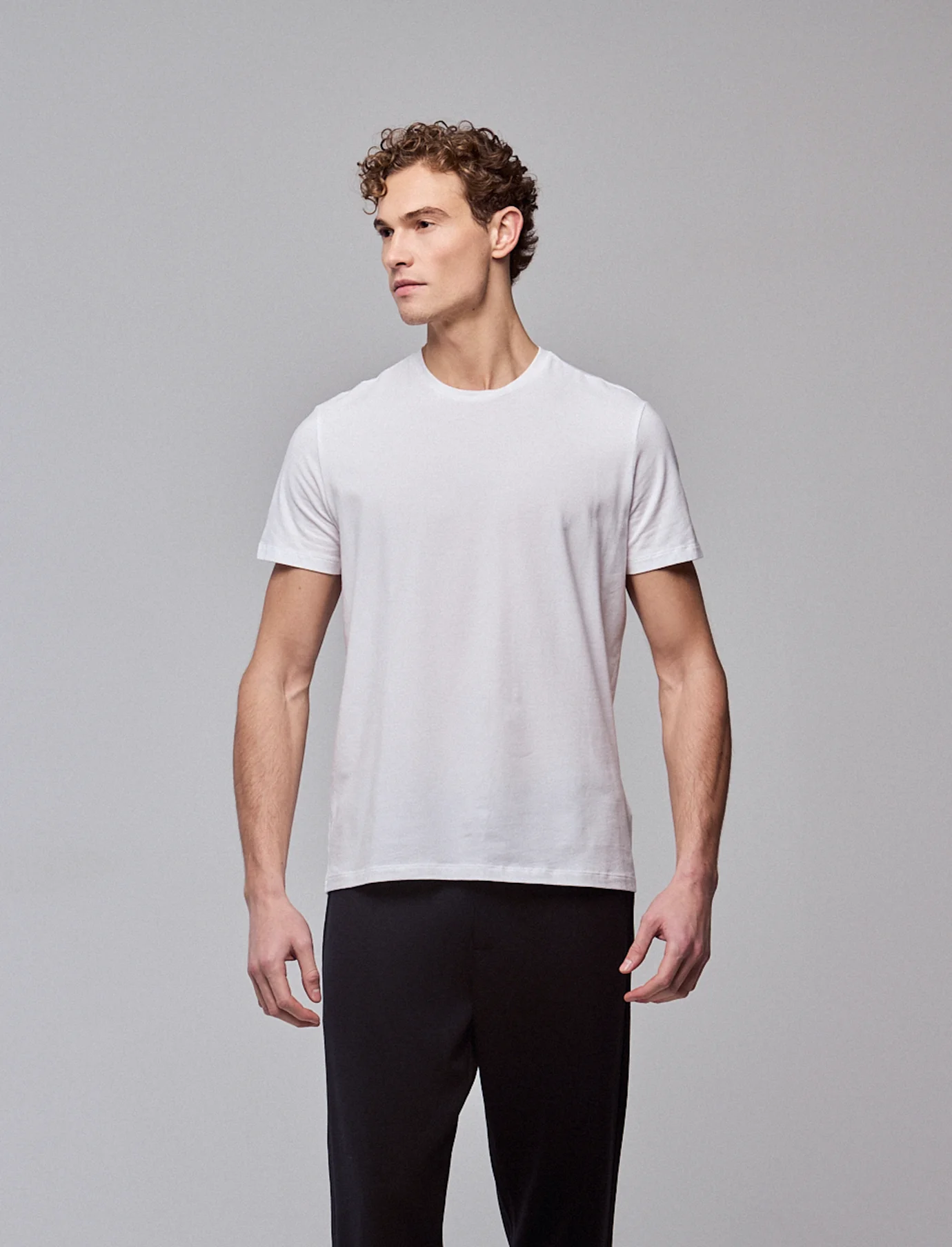 T-shirt Blanc Col Rond Manches Courtes en Coton organique / Elasthanne - Image 5