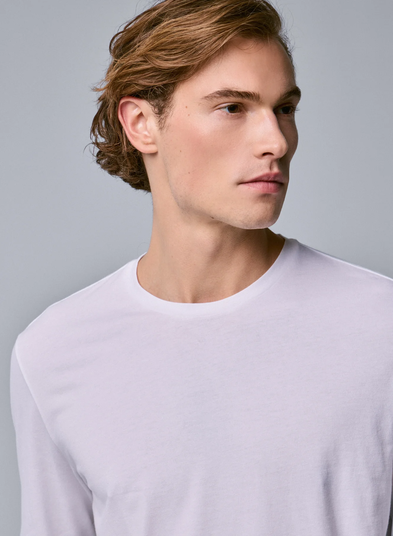 T-shirt Blanc Henry Col Rond Manches Longues en Coton organique et Elasthanne - Image 3