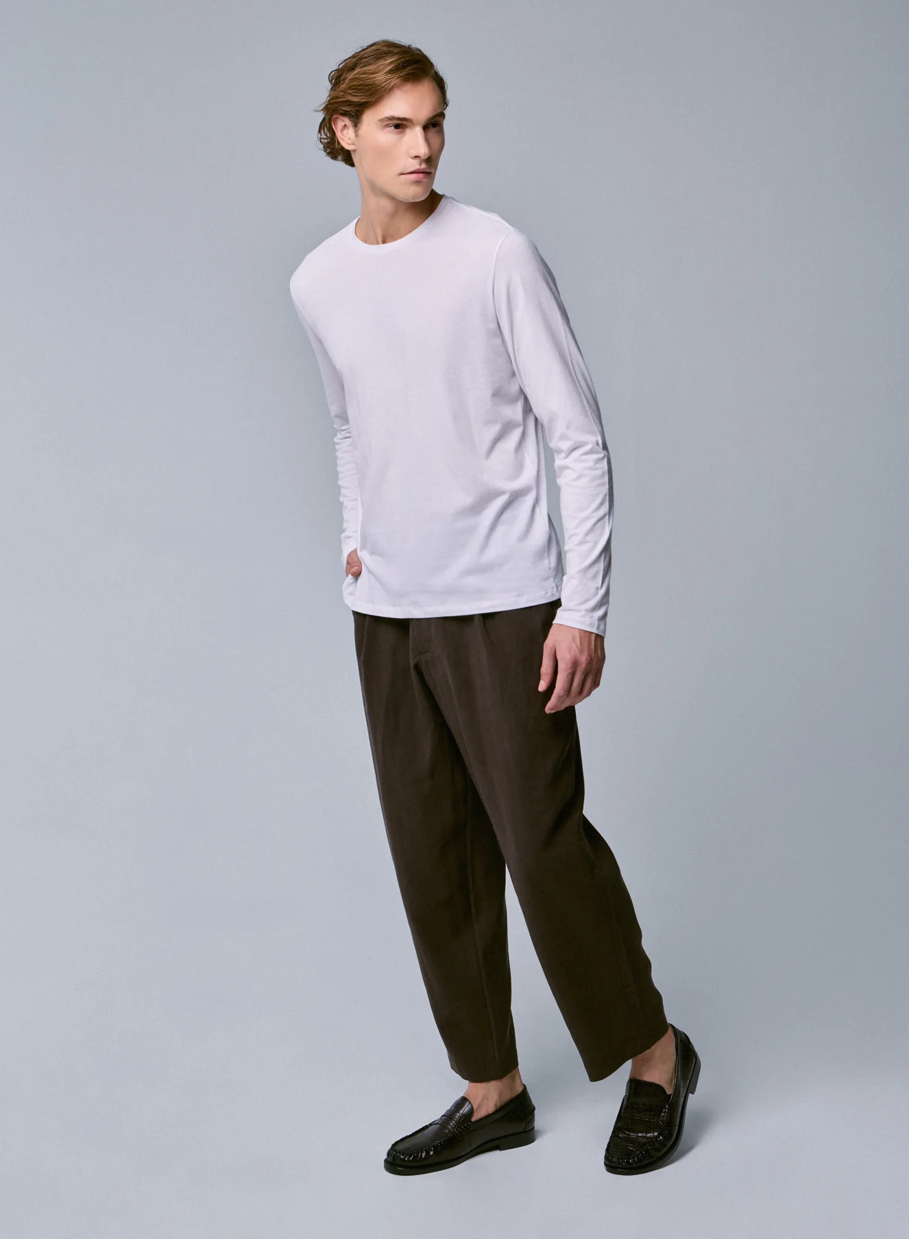 T-shirt Blanc Henry Col Rond Manches Longues en Coton organique et Elasthanne - Image 4
