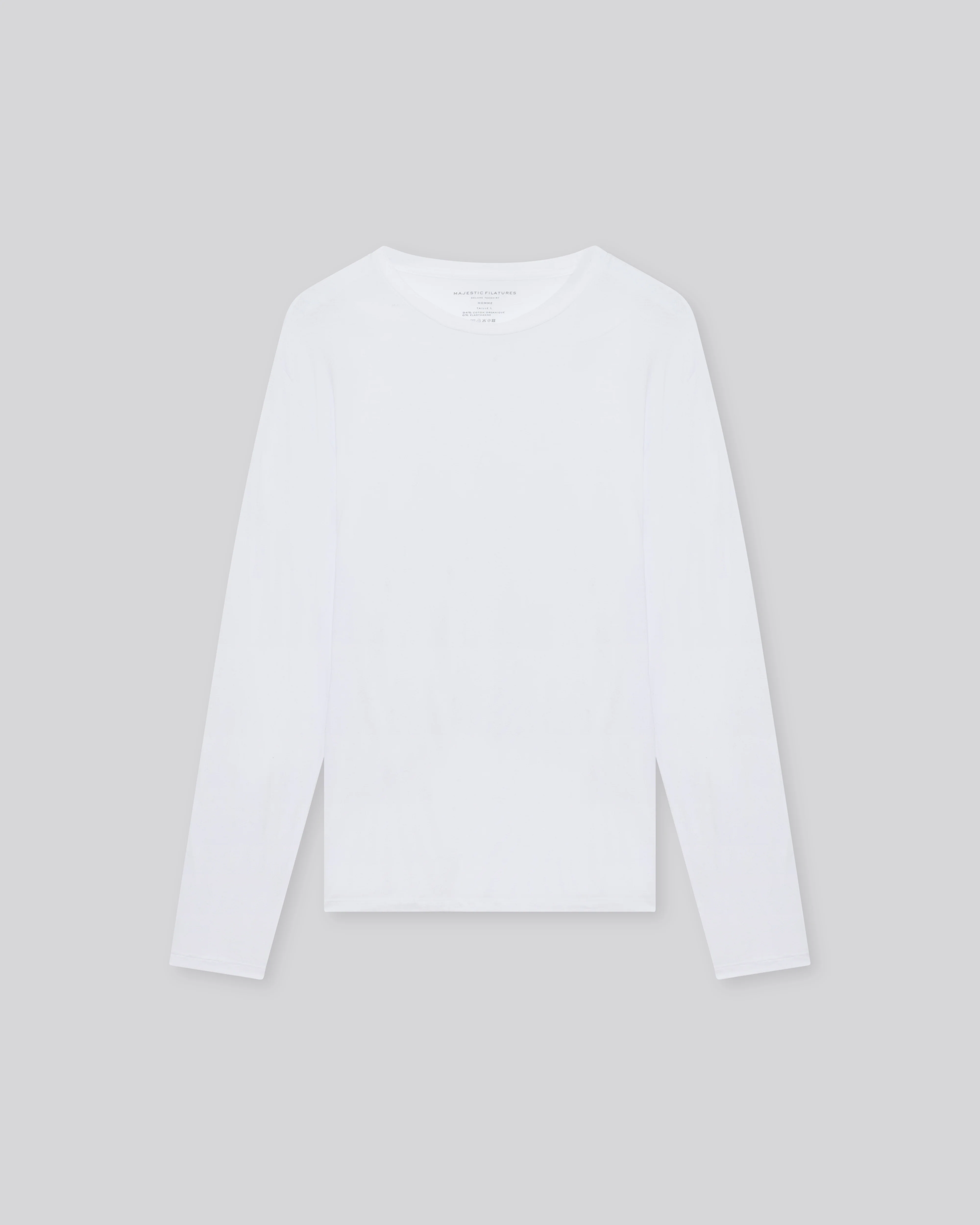 T-shirt Blanc Henry Col Rond Manches Longues en Coton organique et Elasthanne - Image 6