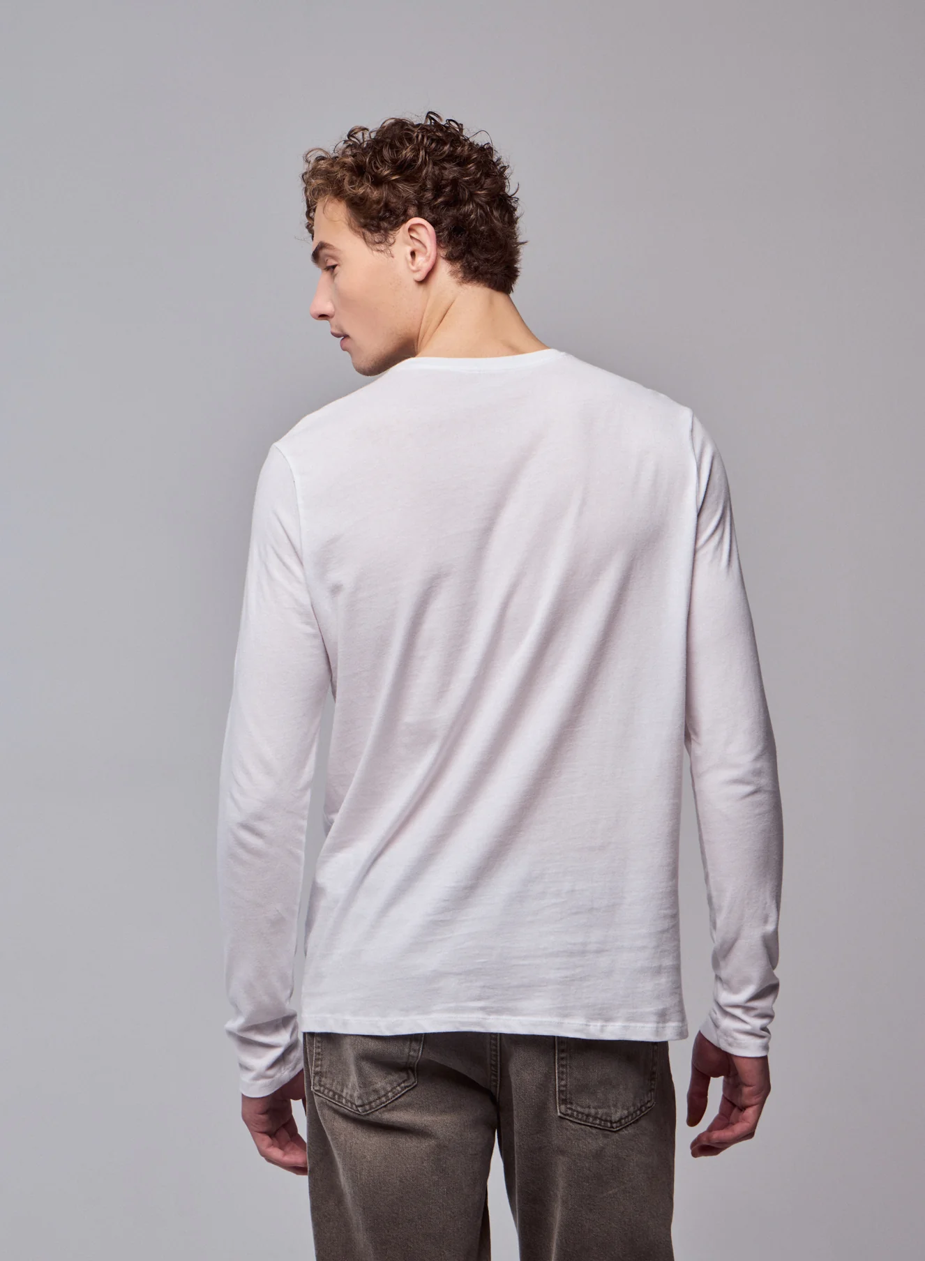 T-shirt Blanc James Col rond Manches longues en Deluxe Coton - Image 4