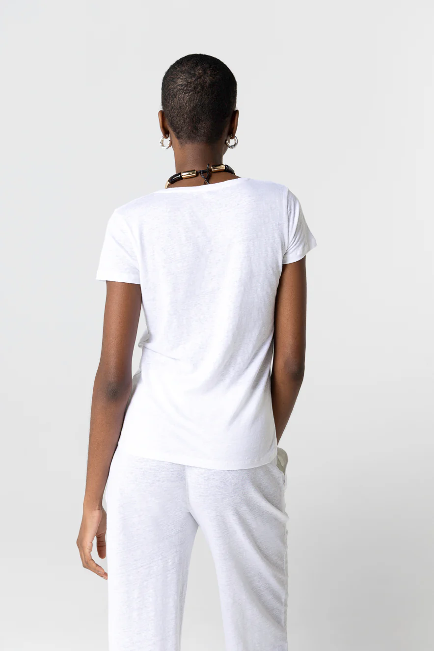 T-shirt Blanc Julia col V Manches Courtes en Coton Organique - Image 3
