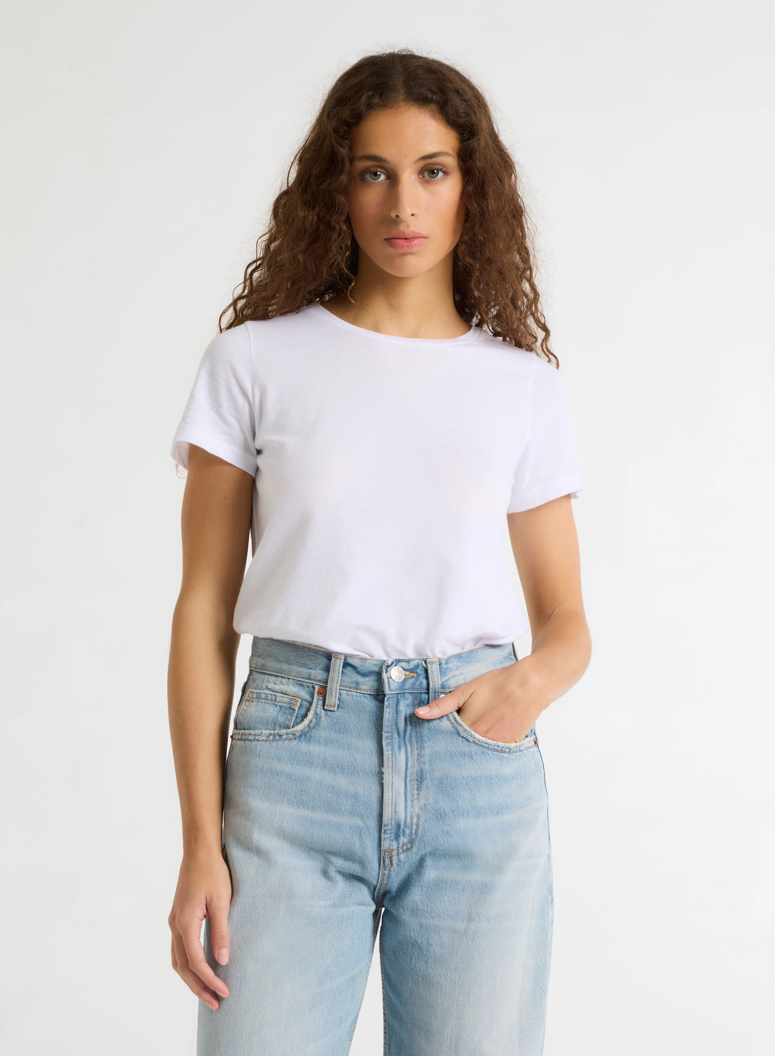 T-shirt Blanc Polly Col Rond Manches Courtes en Coton - Image 4