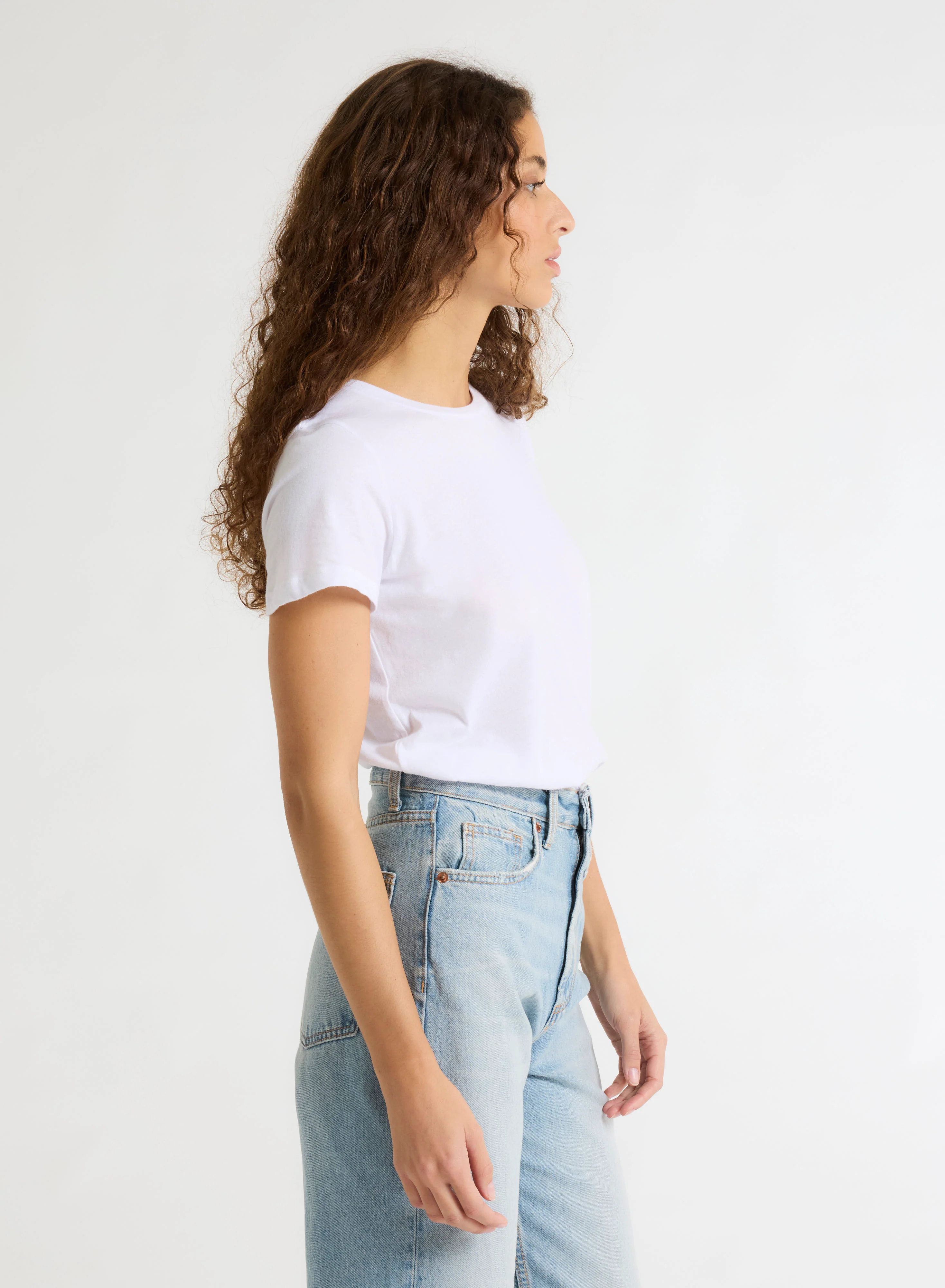 T-shirt Blanc Polly Col Rond Manches Courtes en Coton - Image 5