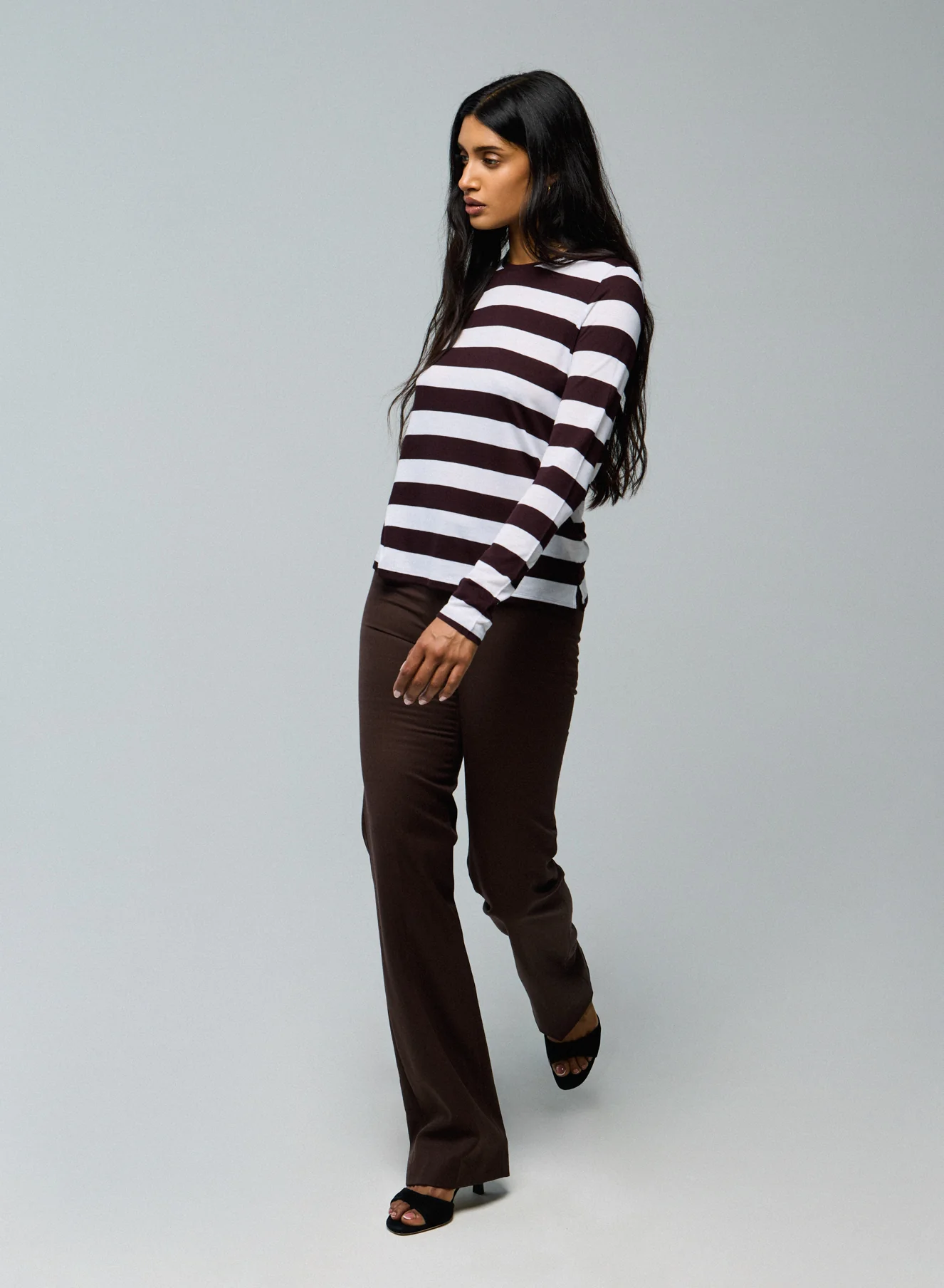 T-shirt Blanc / Aubergine Col Rond Manches Longues en Viscose / Cachemire - Image 3