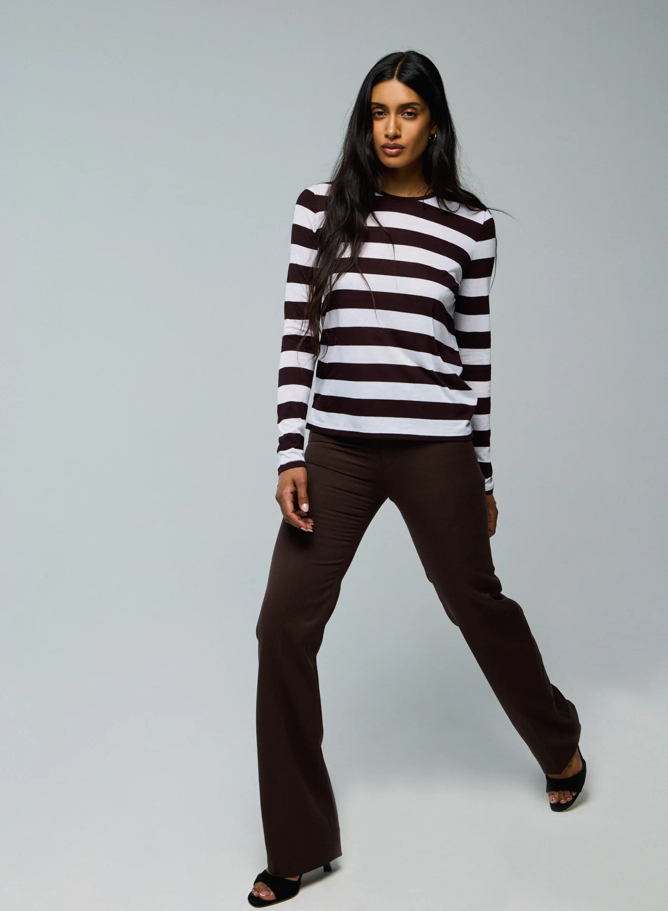T-shirt Blanc / Aubergine Col Rond Manches Longues en Viscose / Cachemire - Image 4