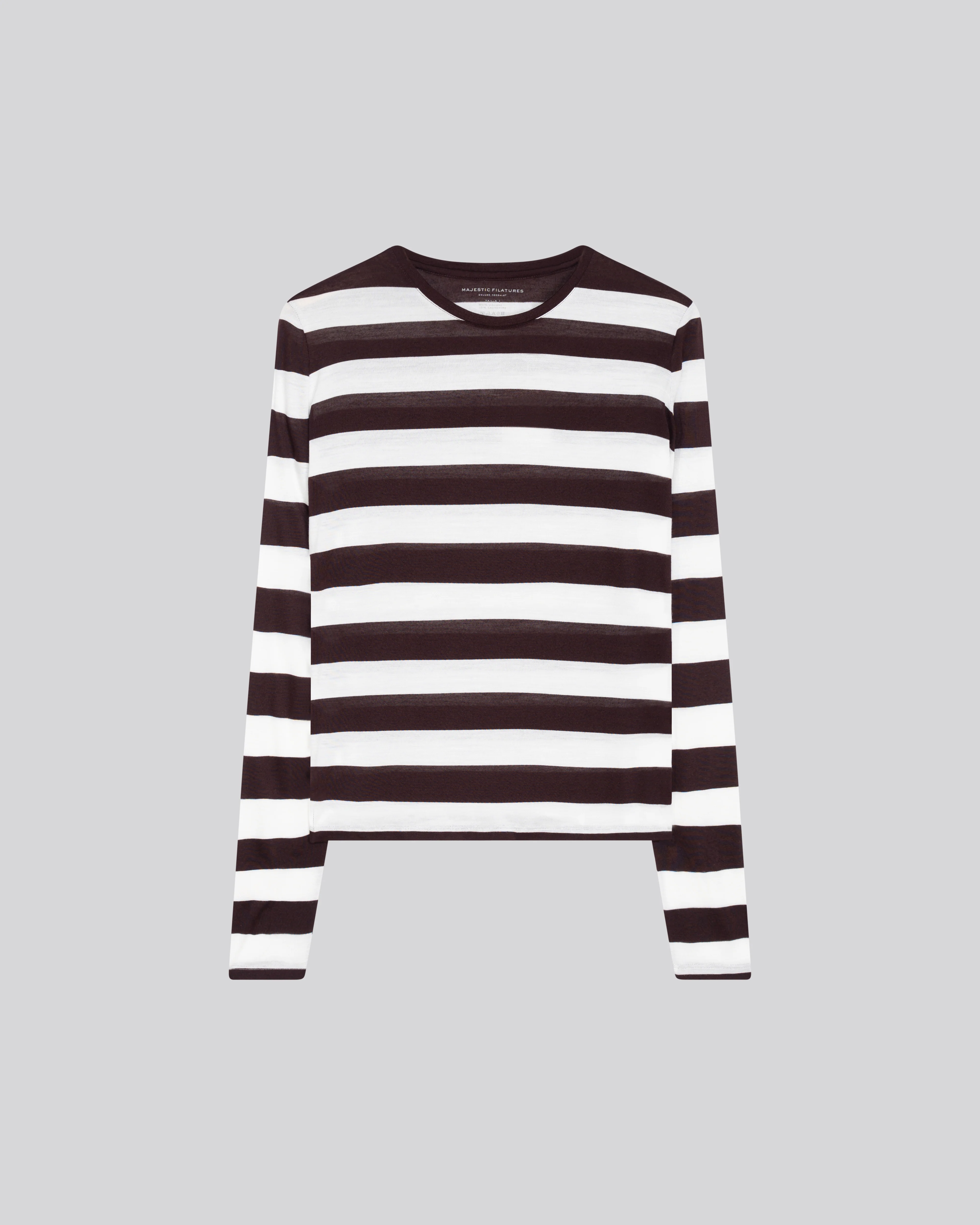 T-shirt Blanc / Aubergine Col Rond Manches Longues en Viscose / Cachemire - Image 6