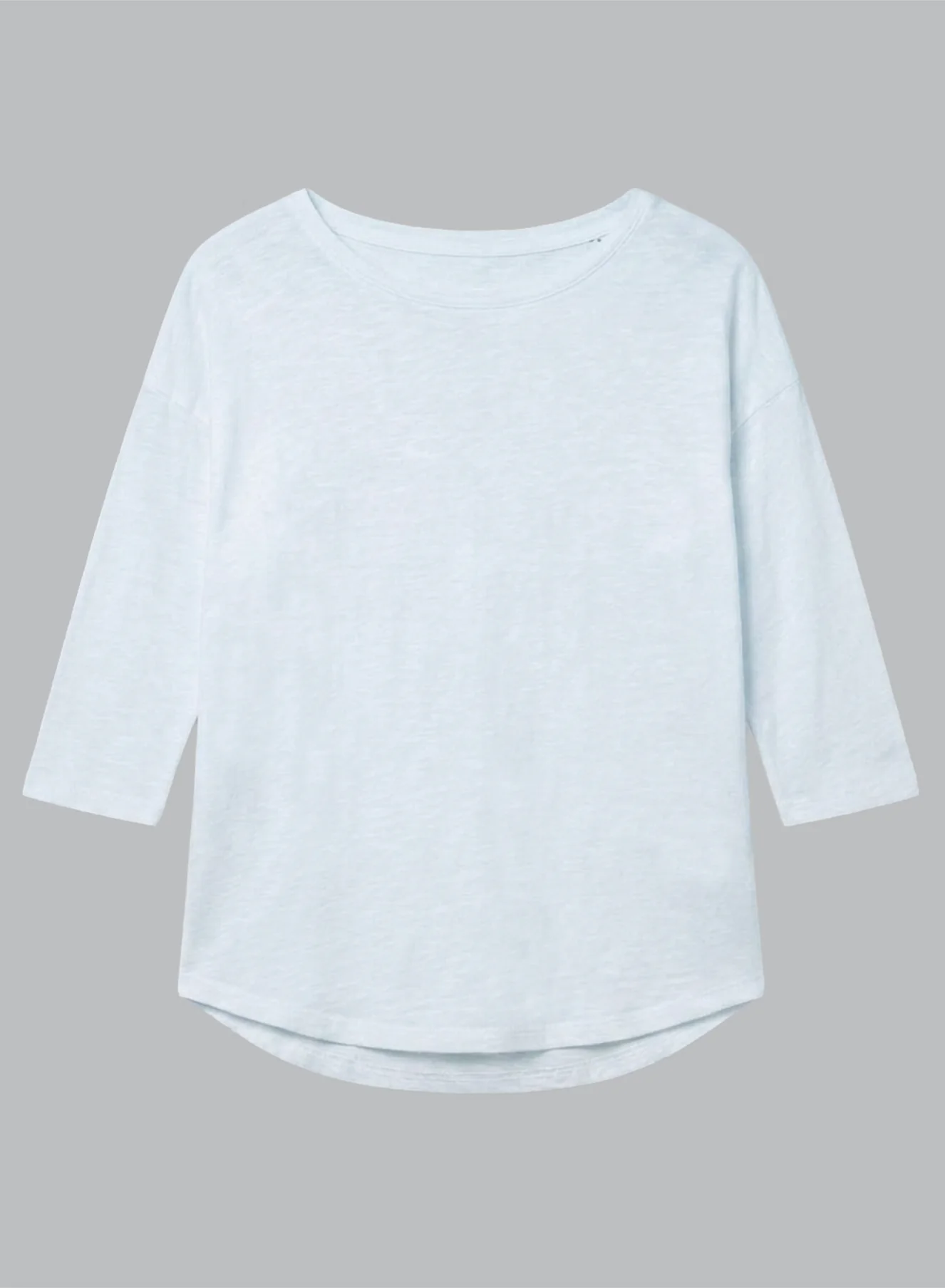 T-shirt Bleu Clair Col Bateau Manches Trois quarts en Lin / Elasthanne - Image 6