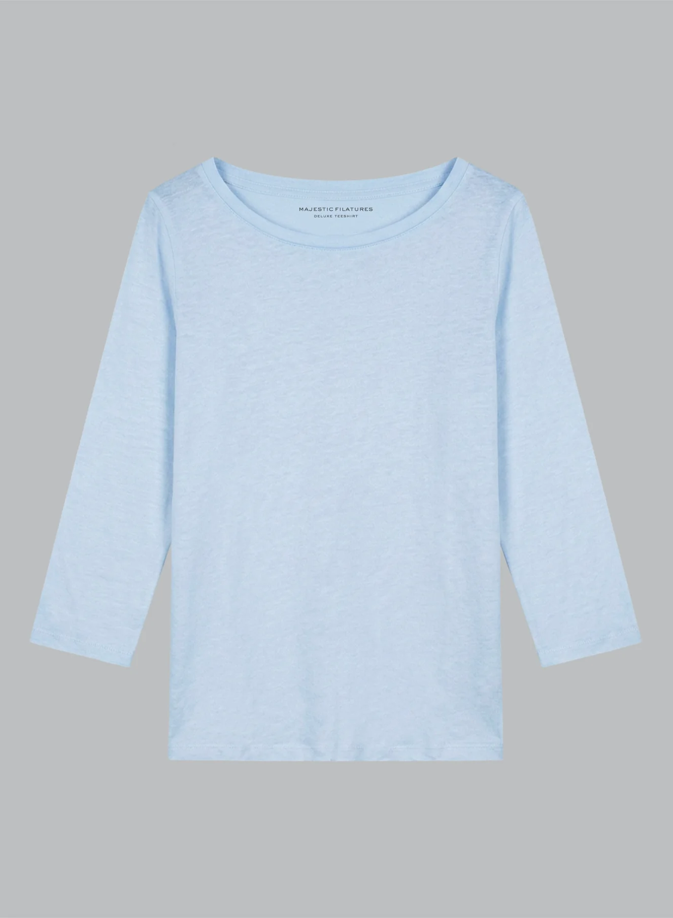 T-shirt Bleu Clair Col Bateau Manches Trois quarts en Lin / Elasthanne - Image 6