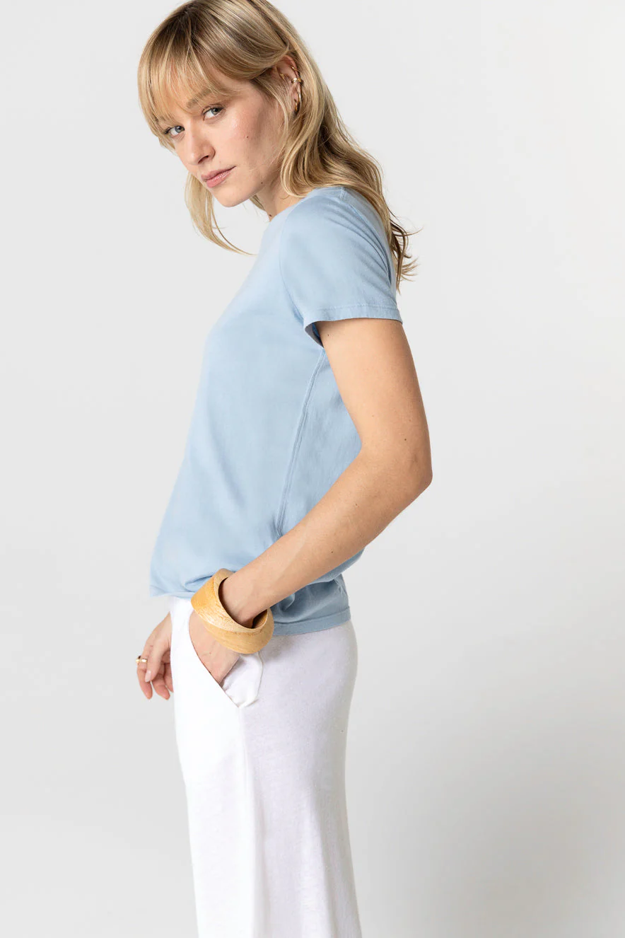 T-shirt Bleu Clair Col Rond Manches Courtes en Cachemire - Image 3