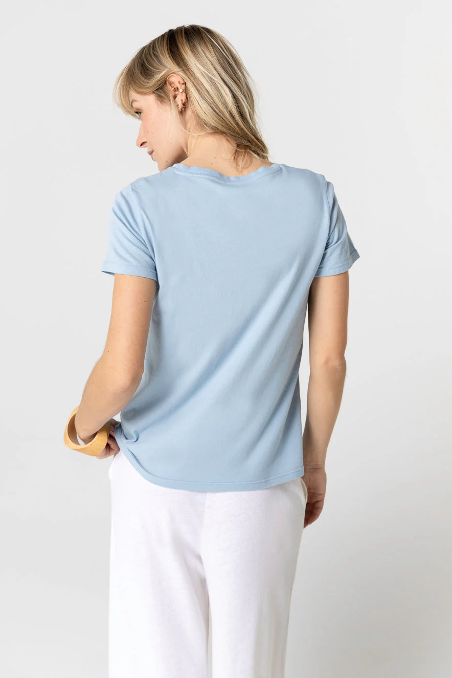 T-shirt Bleu Clair Col Rond Manches Courtes en Cachemire - Image 4