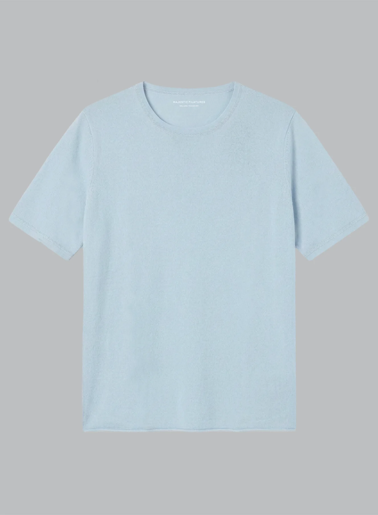 T-shirt Bleu Clair Col Rond Manches Courtes en Cachemire