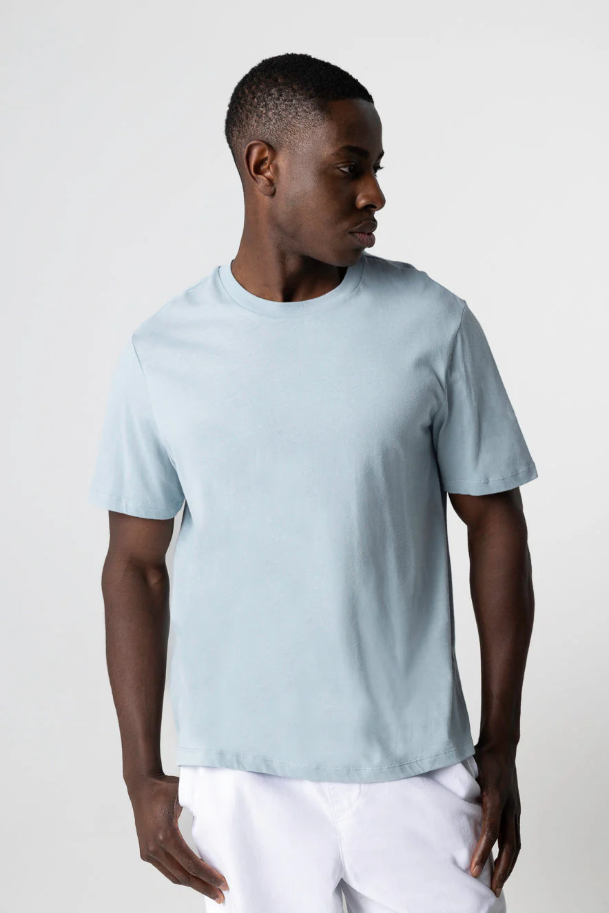 T-shirt Bleu Clair Col Rond Manches Courtes en Coton Organique