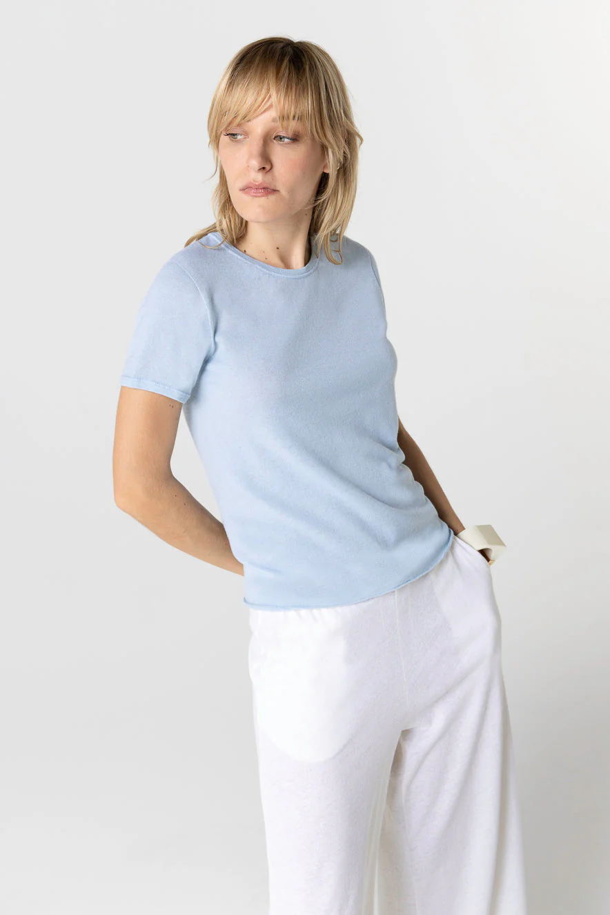 T-shirt Bleu Calanques Col Rond Manches Courtes en Coton organique