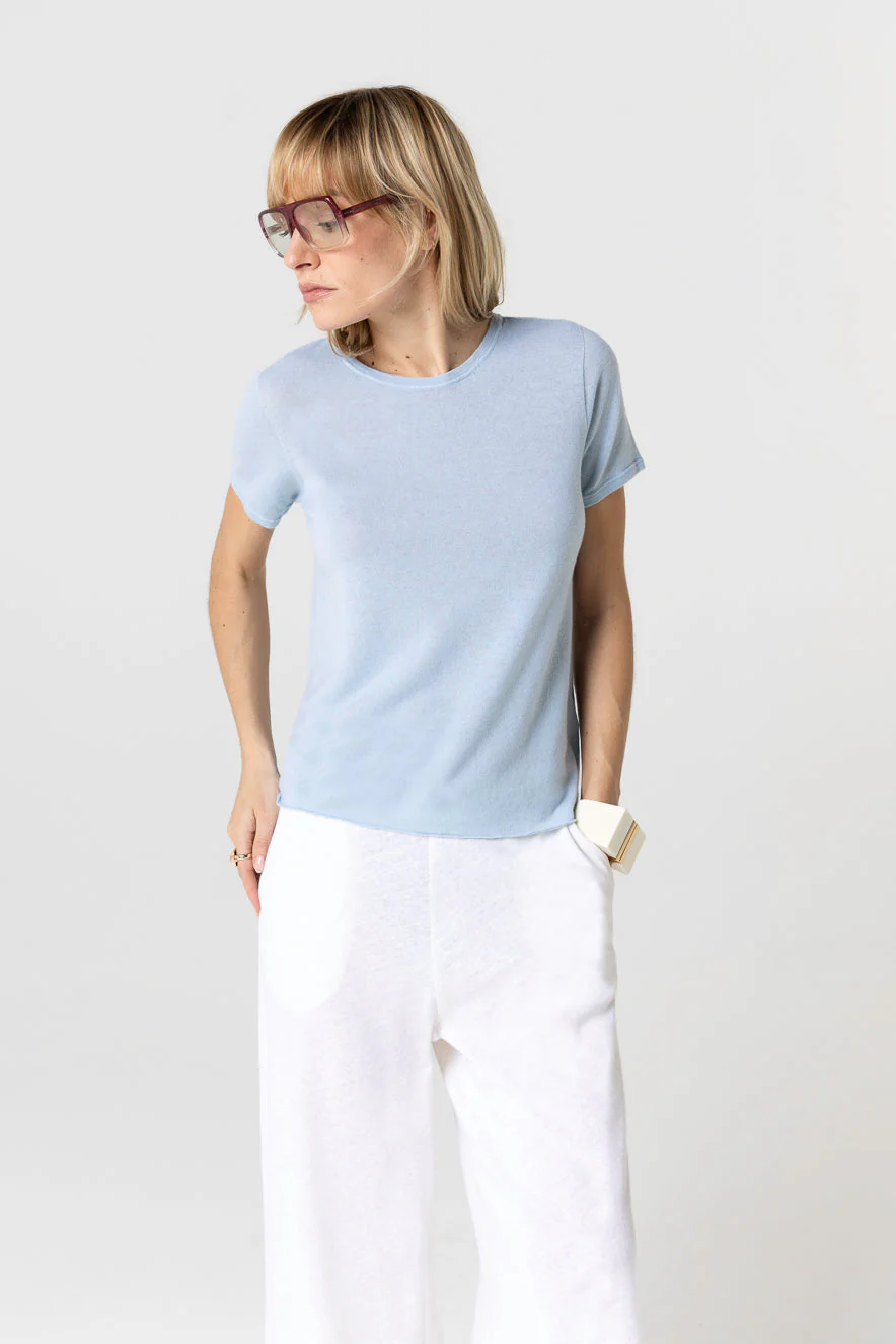T-shirt Bleu Calanques Col Rond Manches Courtes en Coton organique - Image 2