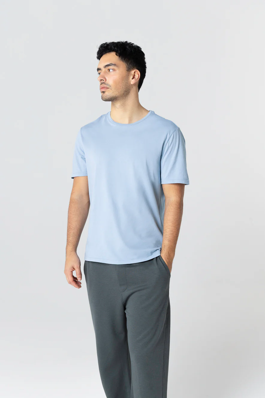 T-shirt Bleu Calanques Col Rond Manches Courtes en Coton organique