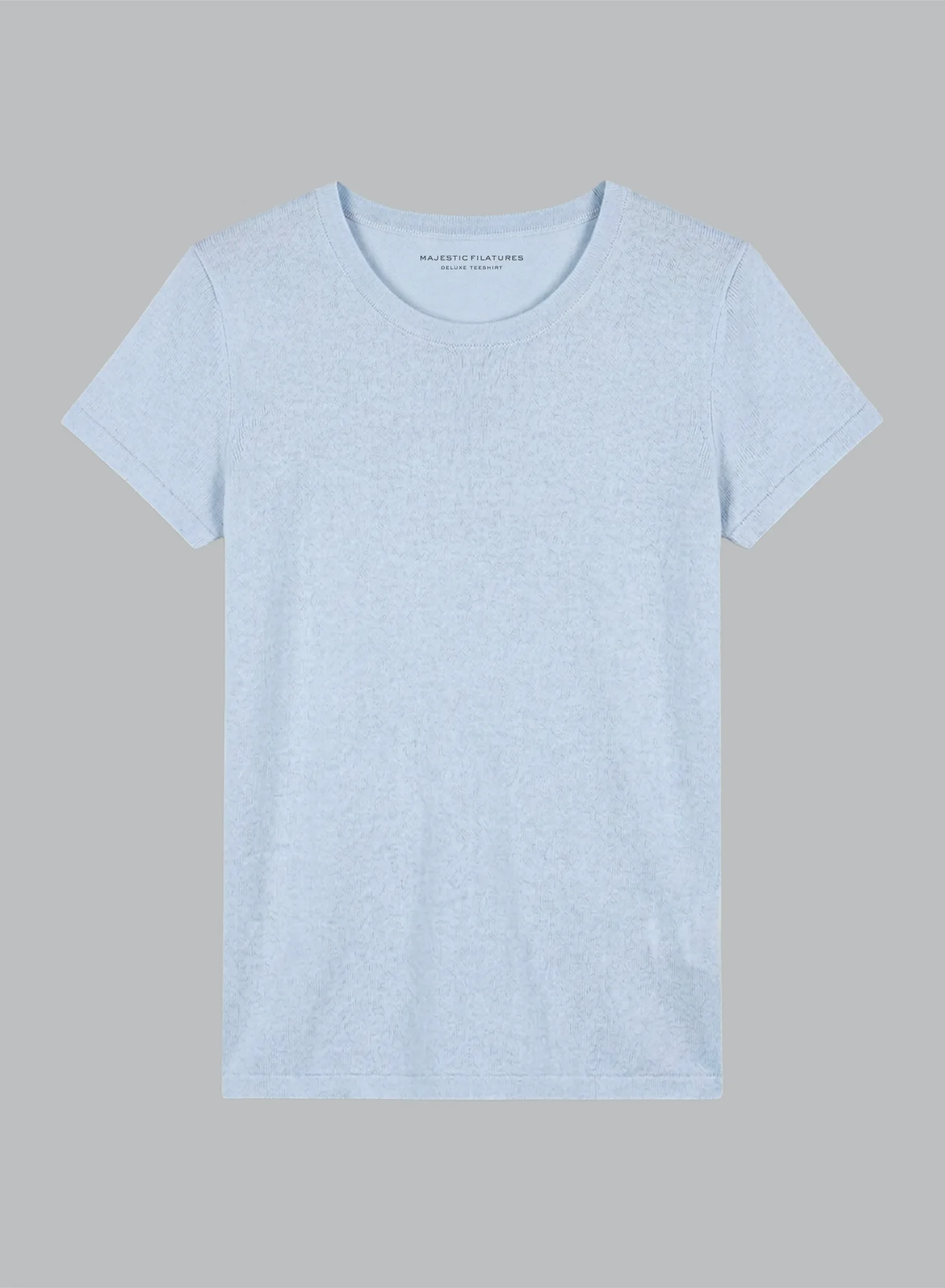 T-shirt bleu clair Col Rond Manches Courtes en Lin / Elasthanne - Image 6