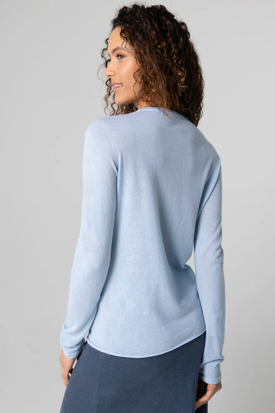 T-shirt Bleu Clair Col Rond Manches Longues en Cachemire - Image 4