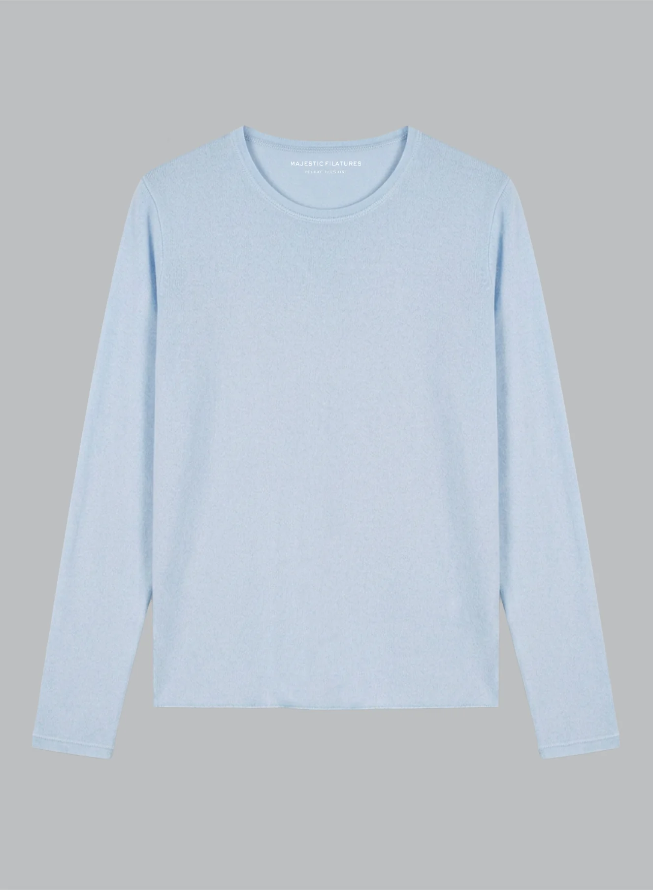 T-shirt Bleu Clair Col Rond Manches Longues en Cachemire - Image 6